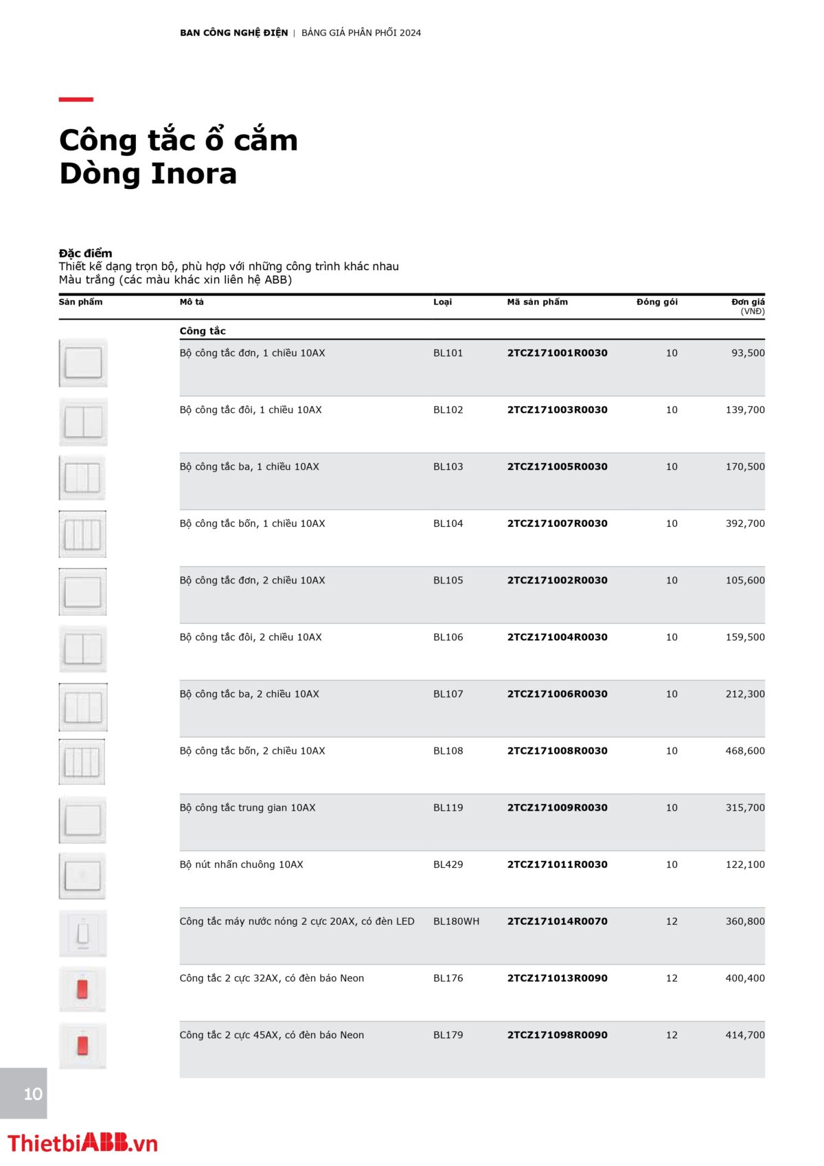 Catalogue bảng giá thiết bị điện abb 2024