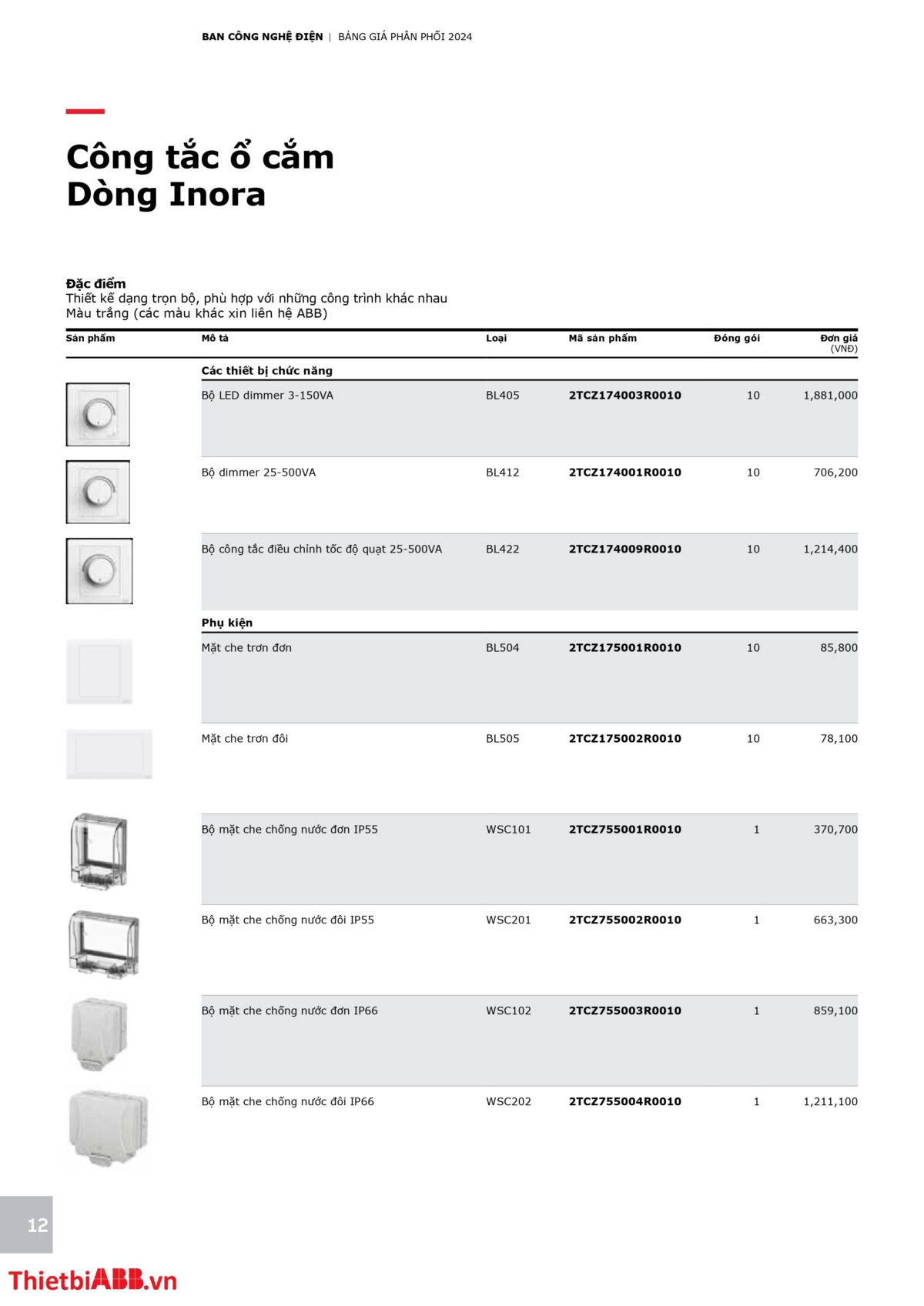 Catalogue bảng giá thiết bị điện abb 2024