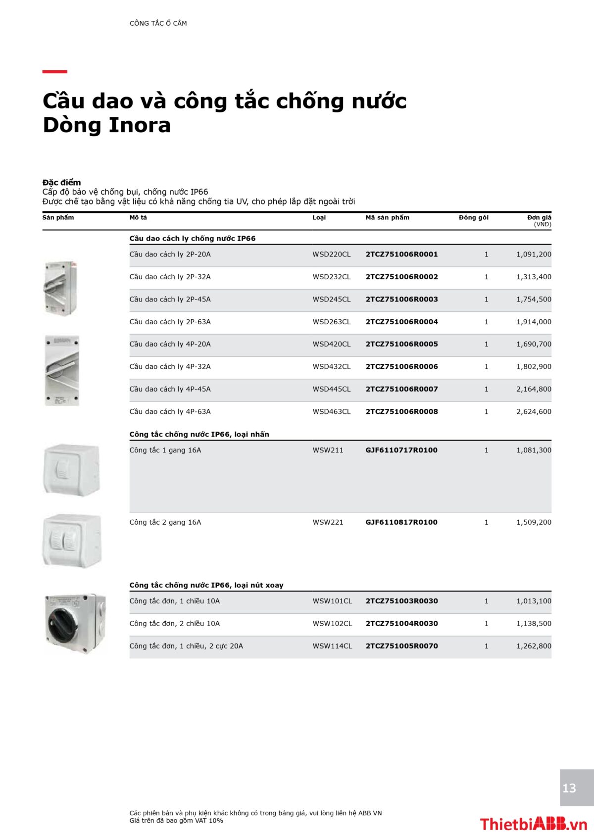 Catalogue bảng giá thiết bị điện abb 2024