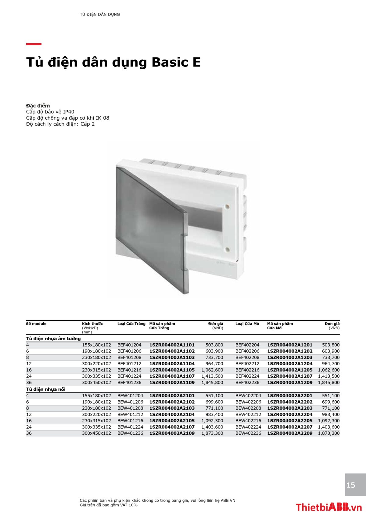 Catalogue bảng giá thiết bị điện abb 2024
