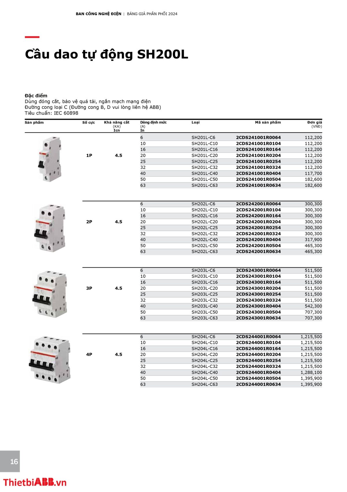 Catalogue bảng giá thiết bị điện abb 2024