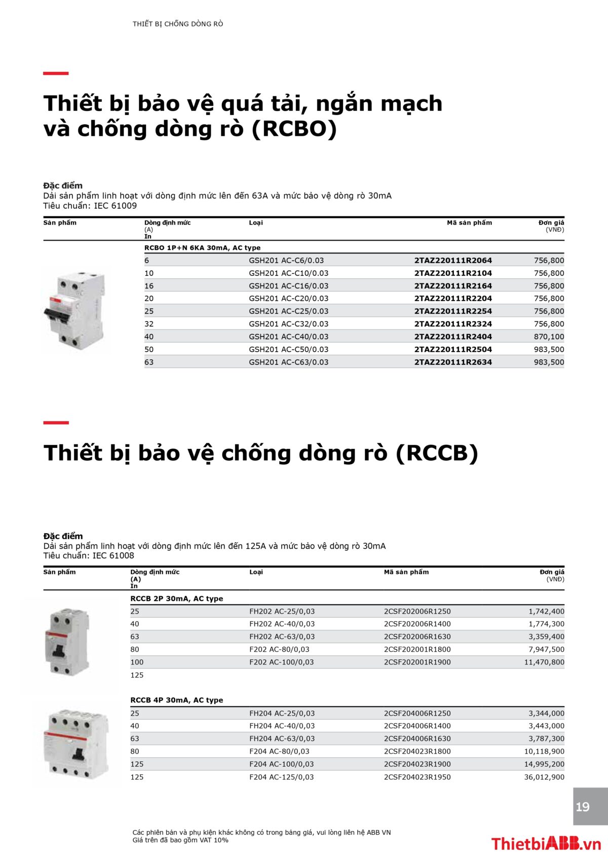 Catalogue bảng giá thiết bị điện abb 2024