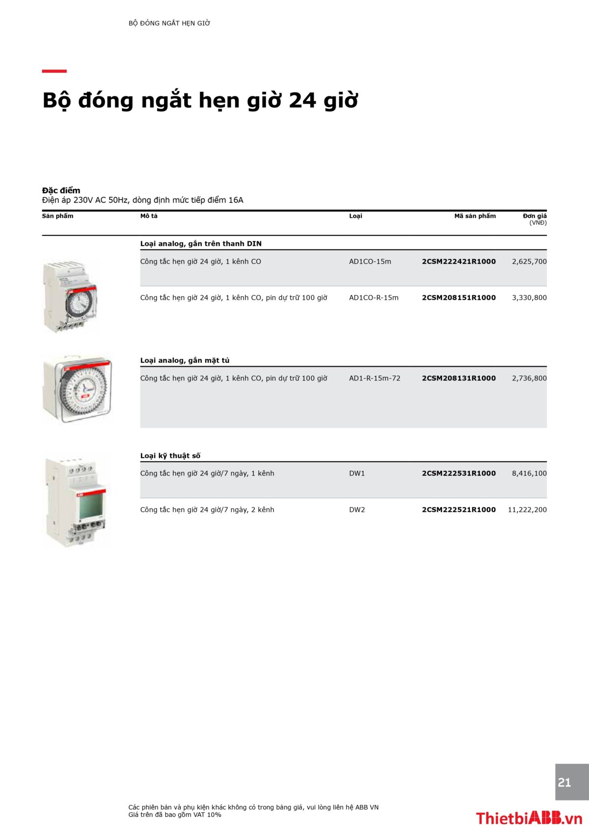 Catalogue bảng giá thiết bị điện abb 2024
