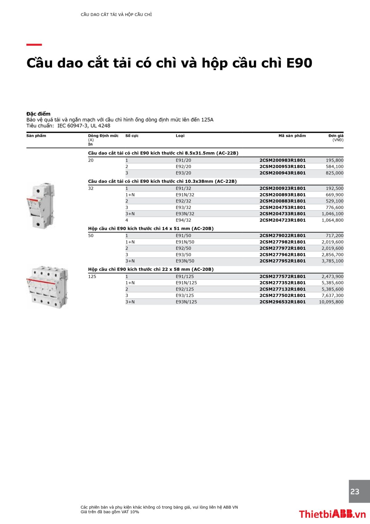 Catalogue bảng giá thiết bị điện abb 2024