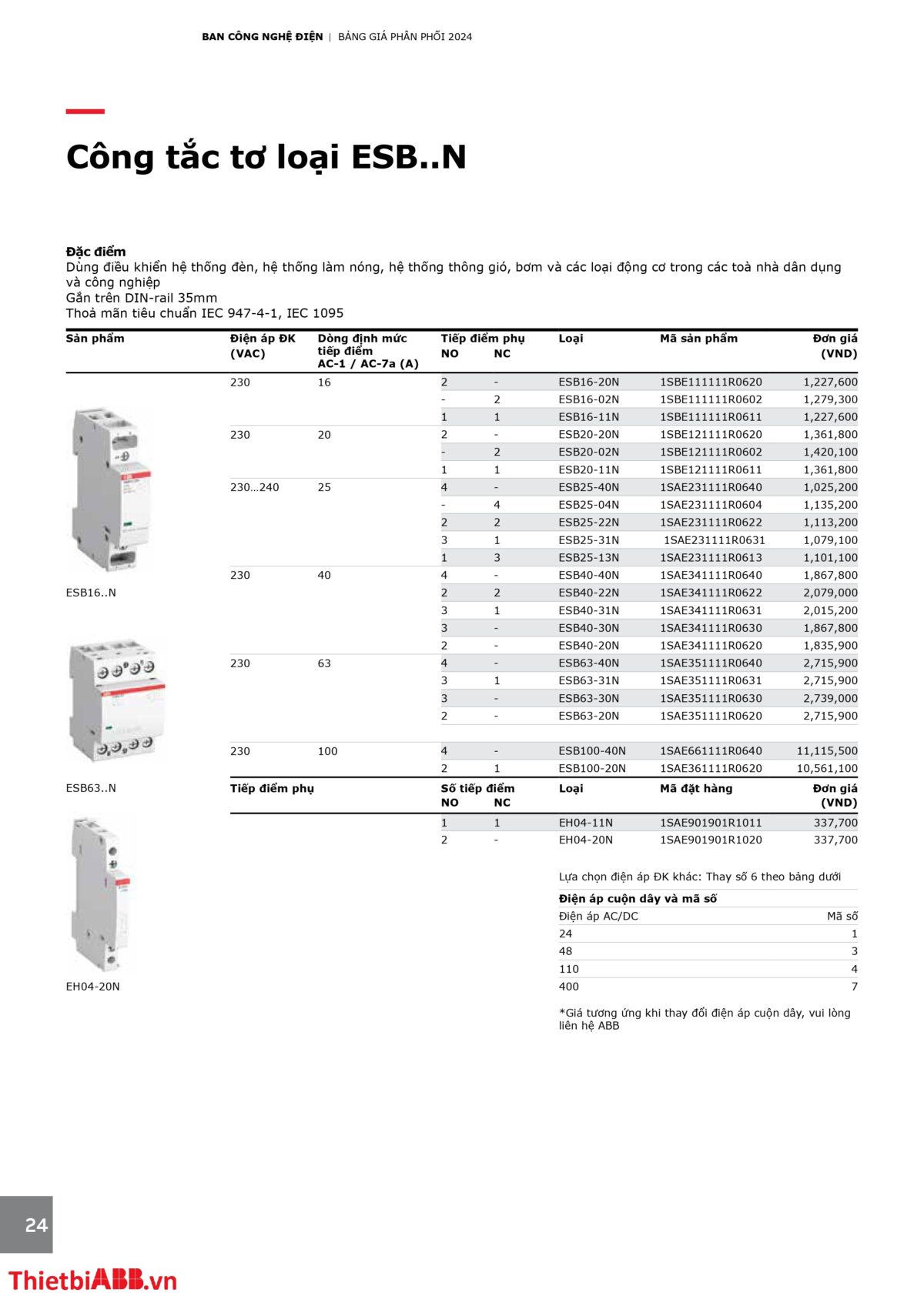 Catalogue bảng giá thiết bị điện abb 2024