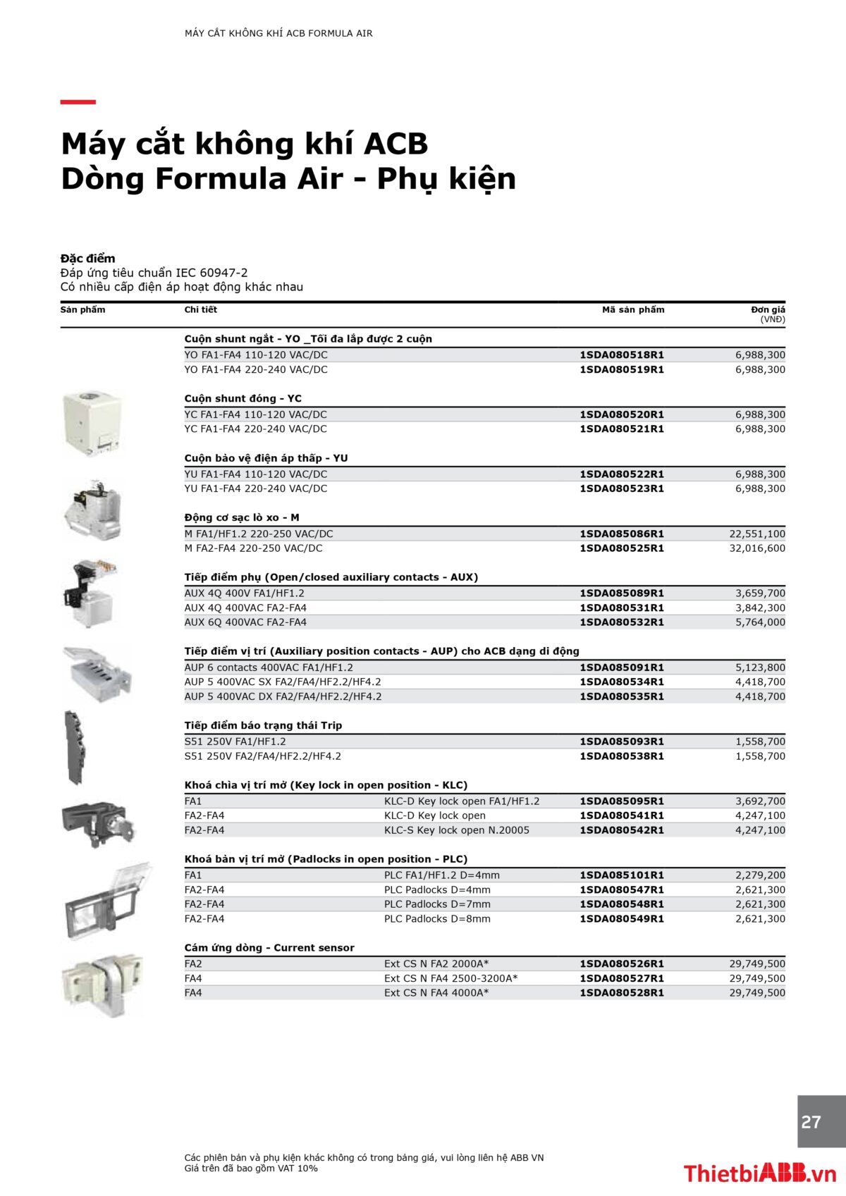 Catalogue bảng giá thiết bị điện abb 2024