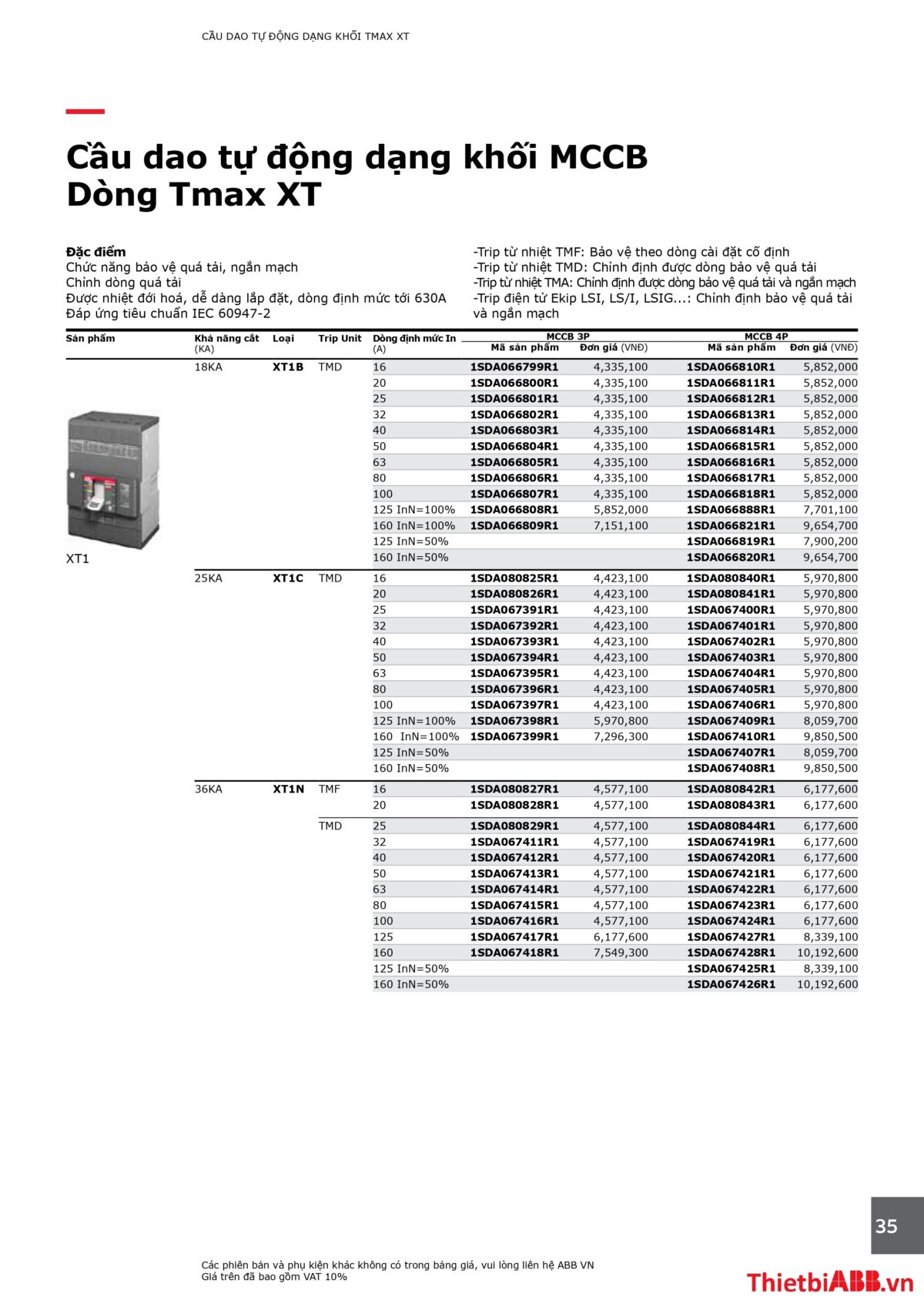 Catalogue bảng giá thiết bị điện abb 2024