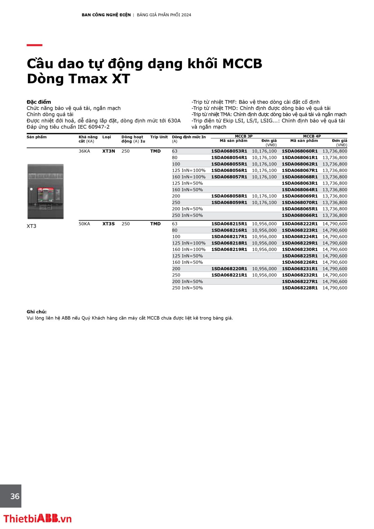 Catalogue bảng giá thiết bị điện abb 2024