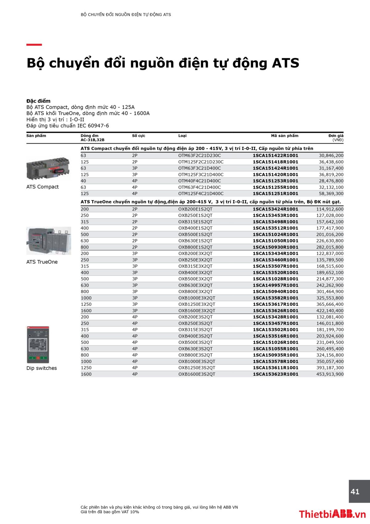 Catalogue bảng giá thiết bị điện abb 2024
