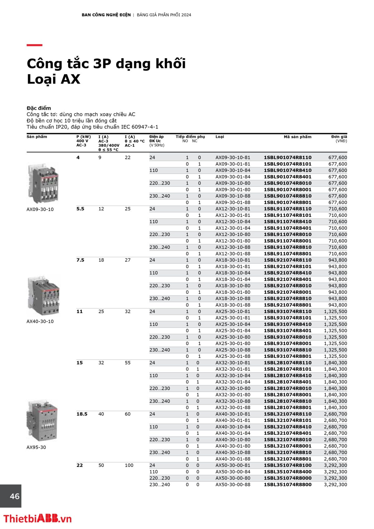 Catalogue bảng giá thiết bị điện abb 2024