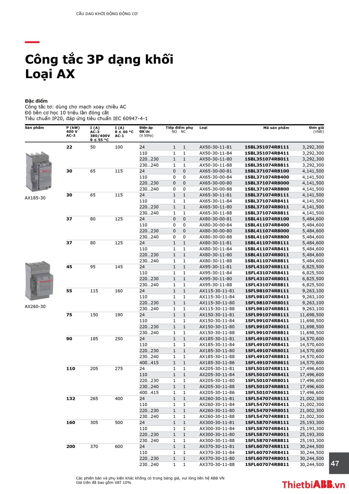 Catalogue bảng giá thiết bị điện abb 2024