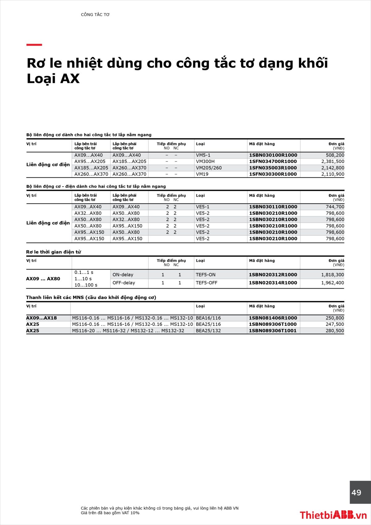 Catalogue bảng giá thiết bị điện abb 2024