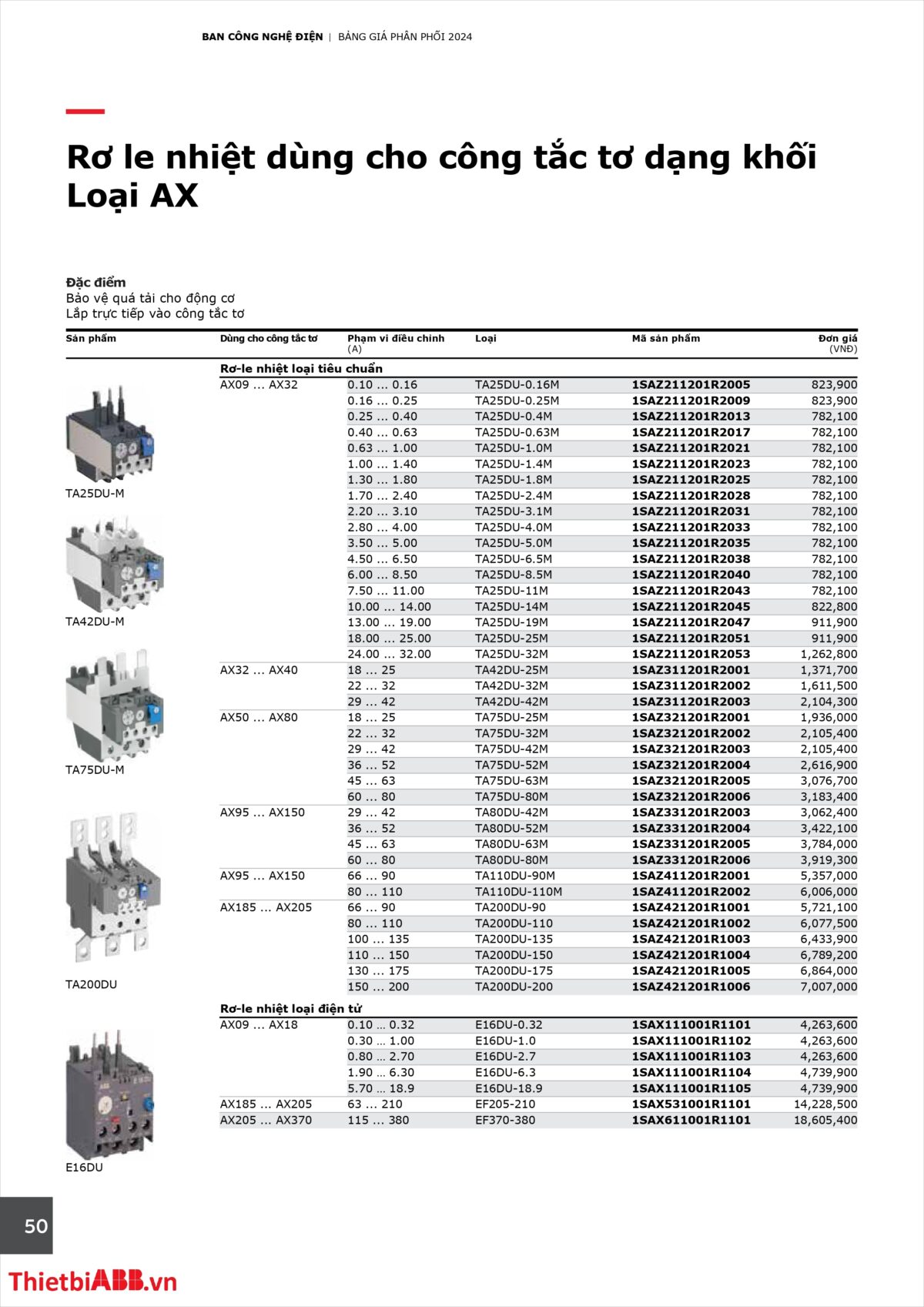 Catalogue bảng giá thiết bị điện abb 2024