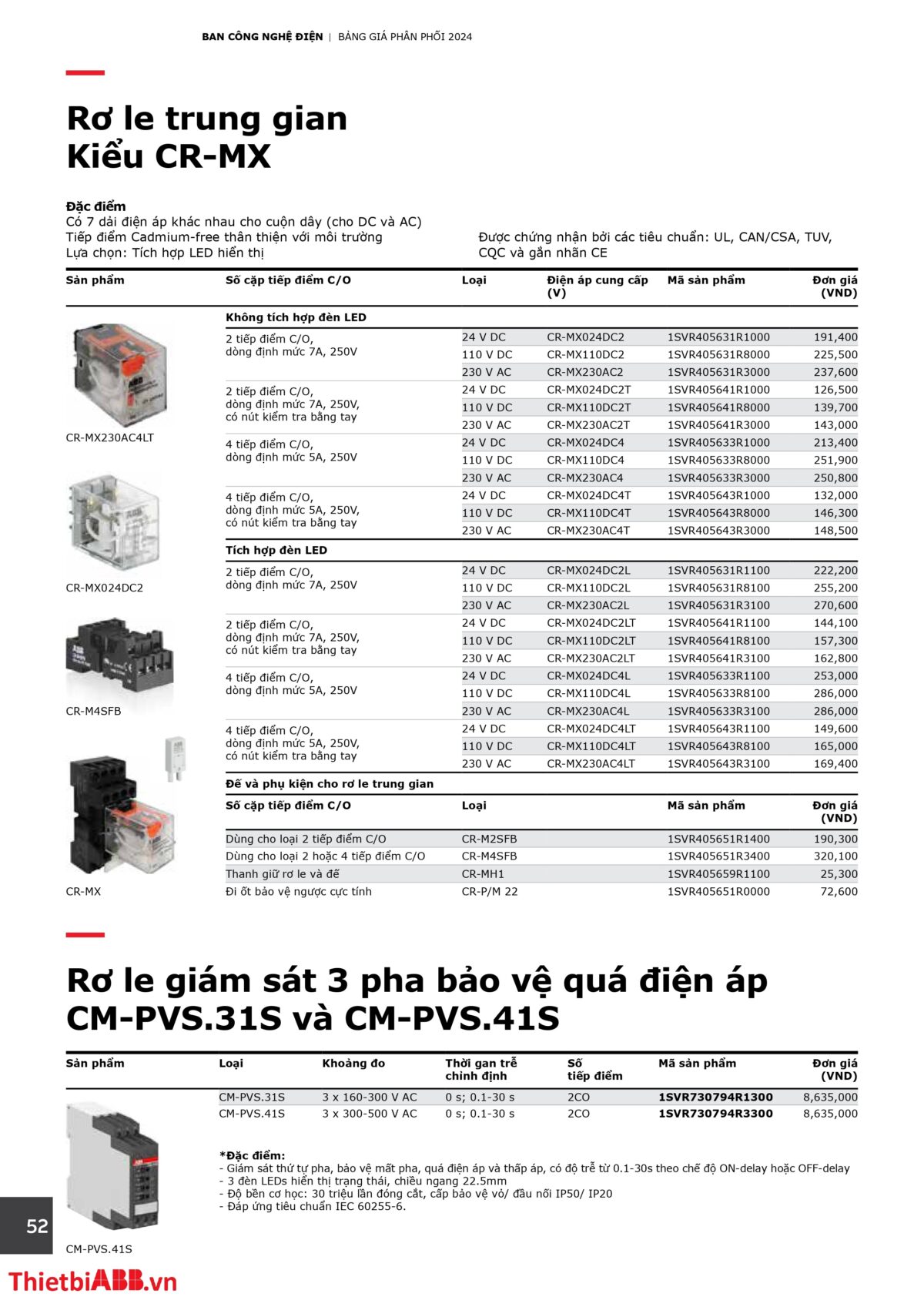 Catalogue bảng giá thiết bị điện abb 2024