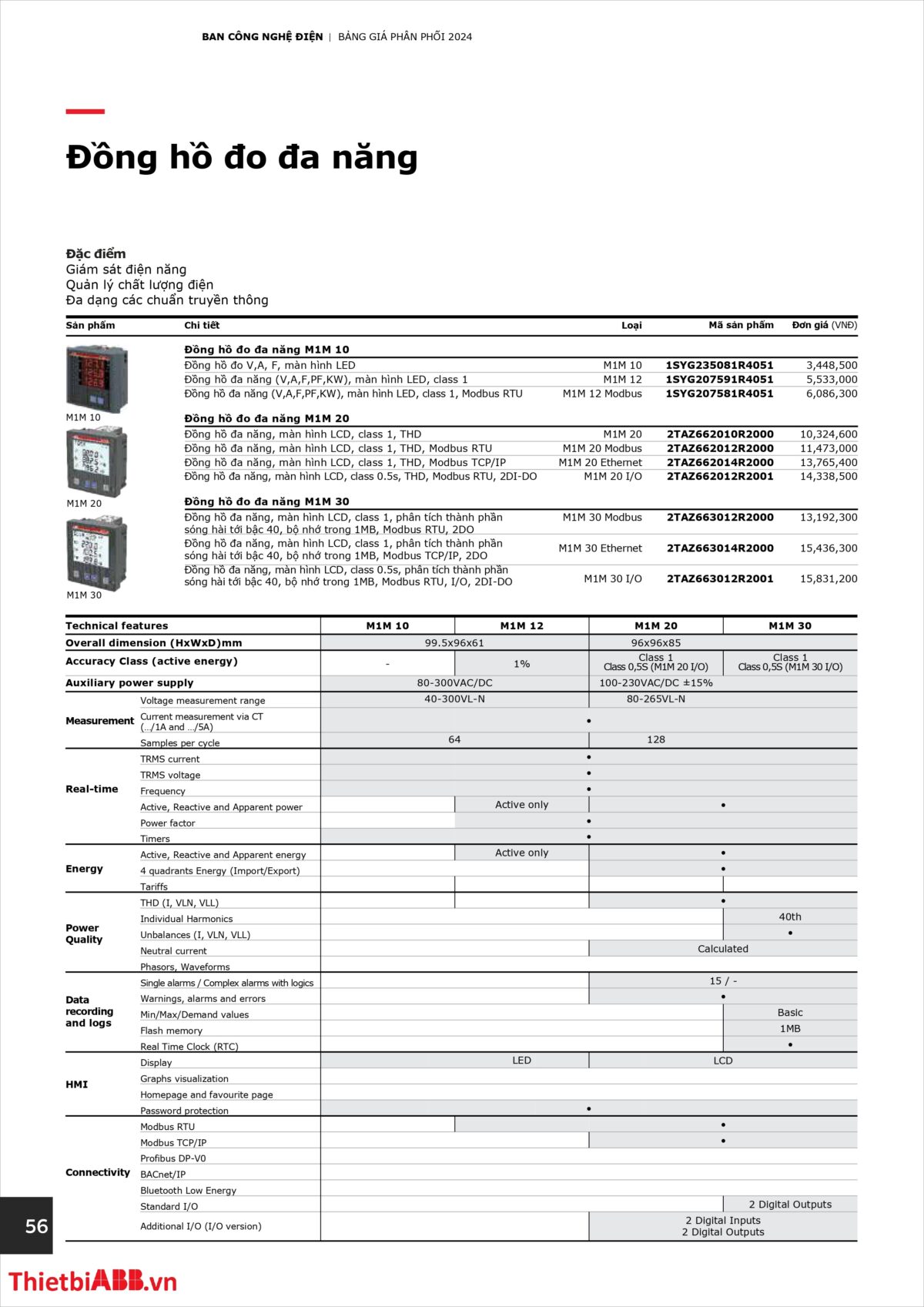 Catalogue bảng giá thiết bị điện abb 2024