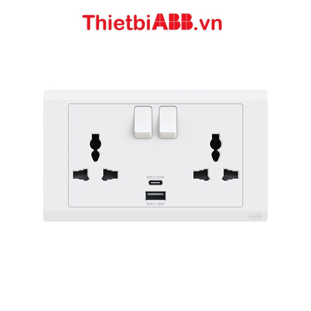 Bộ ổ cắm đôi đa năng 13AX tích hợp cổng sạc type A+C 2TCZ172018R0040