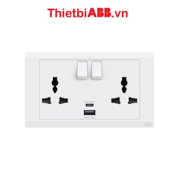 Bộ ổ cắm đôi đa năng 13AX tích hợp cổng sạc type A+C 2TCZ172018R0040